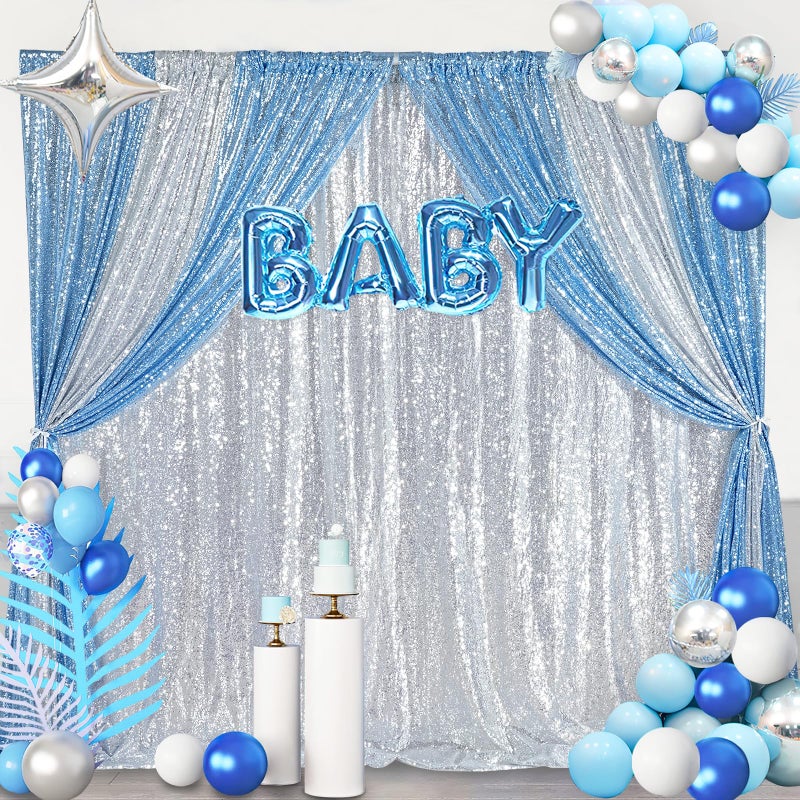 QueenDream 8ft x 8ft Silver Sequin Backdrop Curtain Glitter Photo Booth Backdrop for Wedding Birthday Baby Shower Event Decorations - Image 5